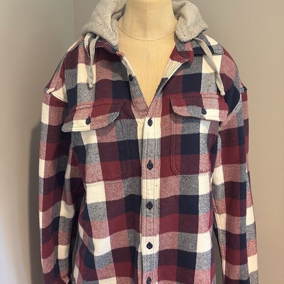 American Eagle Flannel Hooded Button Down Size S - Picture 2 of 12